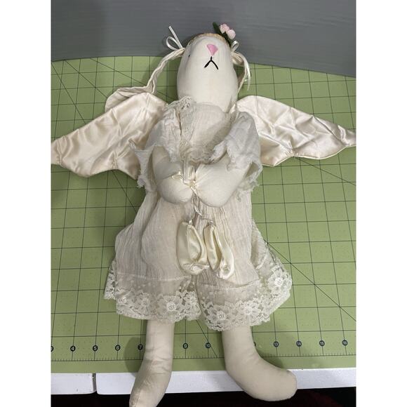 Handmade Angel Bunny Rabbit Floppy Eared Hand Sewn Plush Stuffed Animal -Damaged - Picture 5 of 13